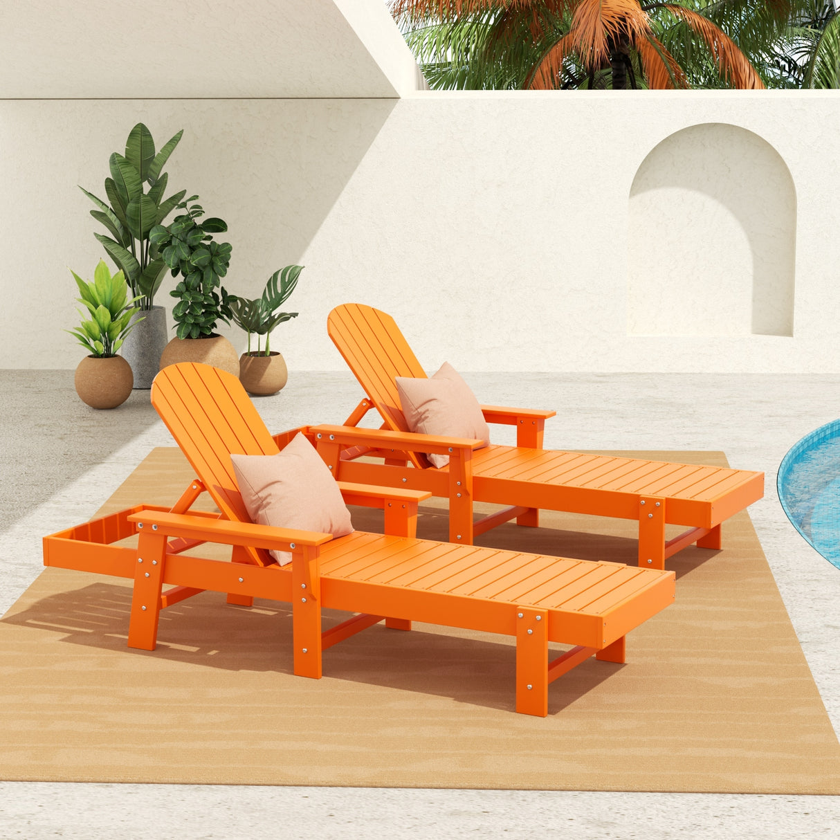 Polytrends Altura Poly Eco-Friendly All Weather Reclining Chaise Lounge with Arms (Set of 2)