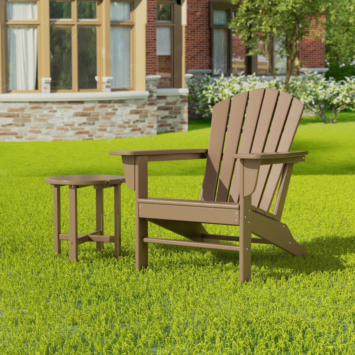 Polytrends Altura Outdoor Eco-Friendly All Weather Adirondack Chair with Side Table (2-Piece Set)