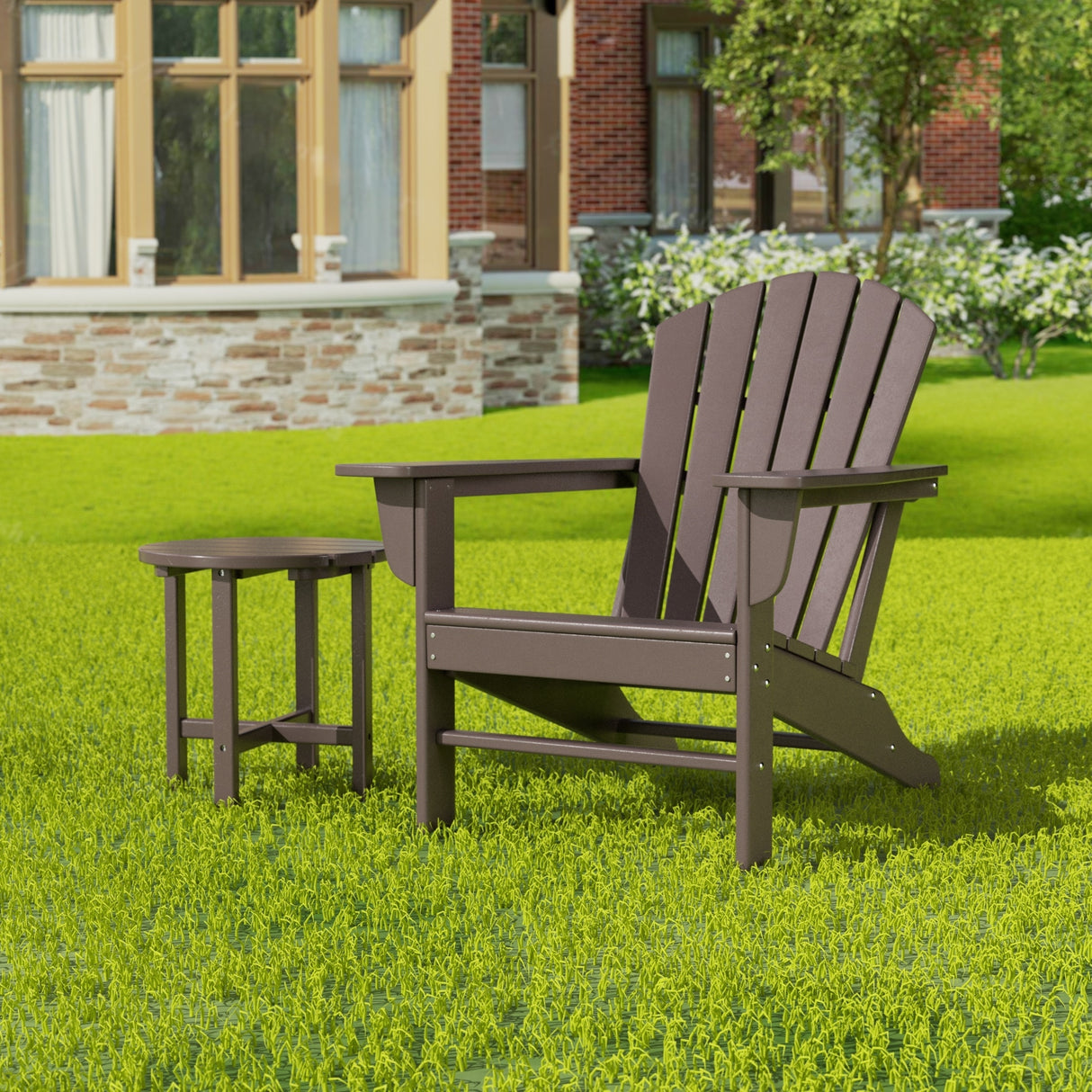 Polytrends Altura Outdoor Eco-Friendly All Weather Adirondack Chair with Side Table (2-Piece Set)