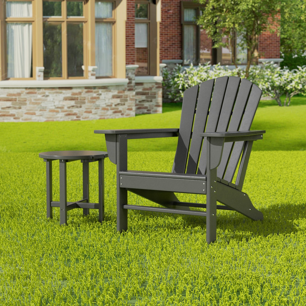 Polytrends Altura Outdoor Eco-Friendly All Weather Adirondack Chair with Side Table (2-Piece Set)
