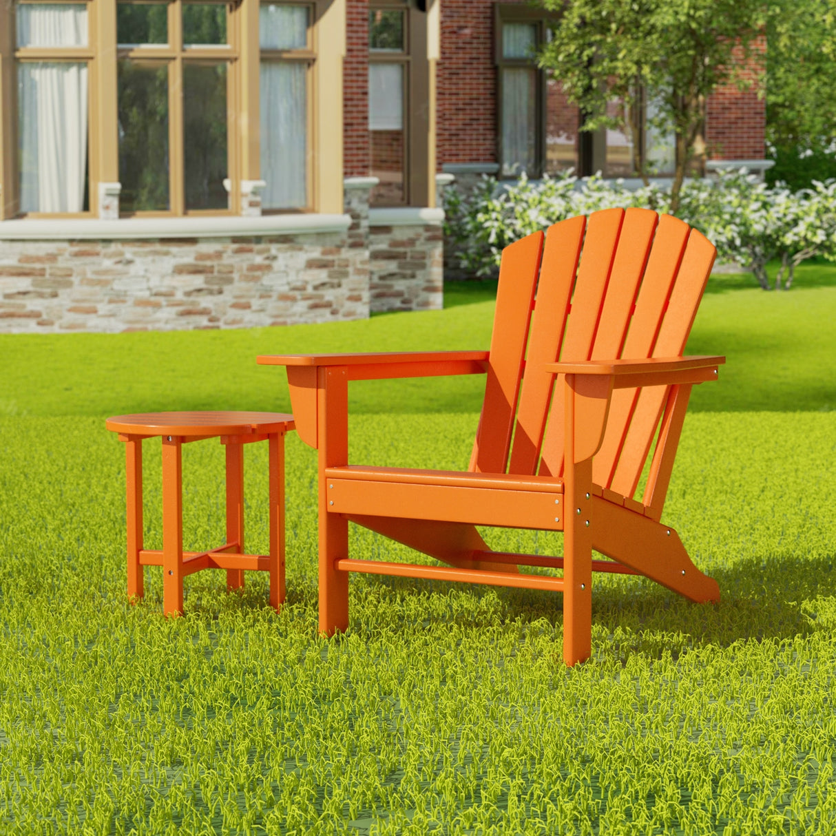 Polytrends Altura Outdoor Eco-Friendly All Weather Adirondack Chair with Side Table (2-Piece Set)