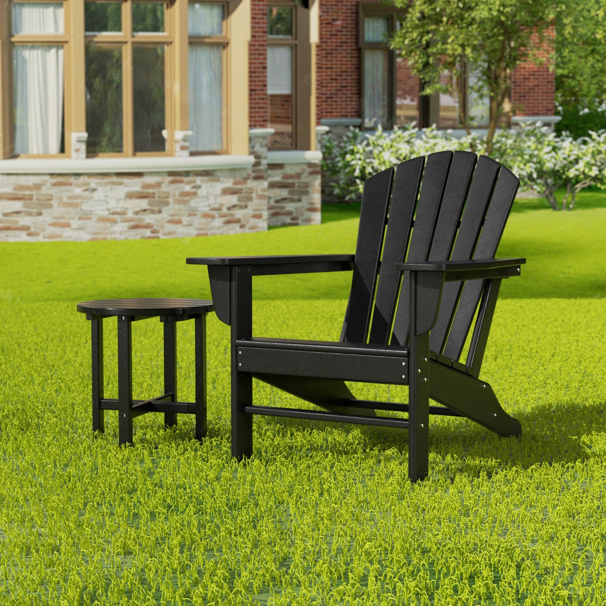 Polytrends Altura Outdoor Eco-Friendly All Weather Adirondack Chair with Side Table (2-Piece Set)