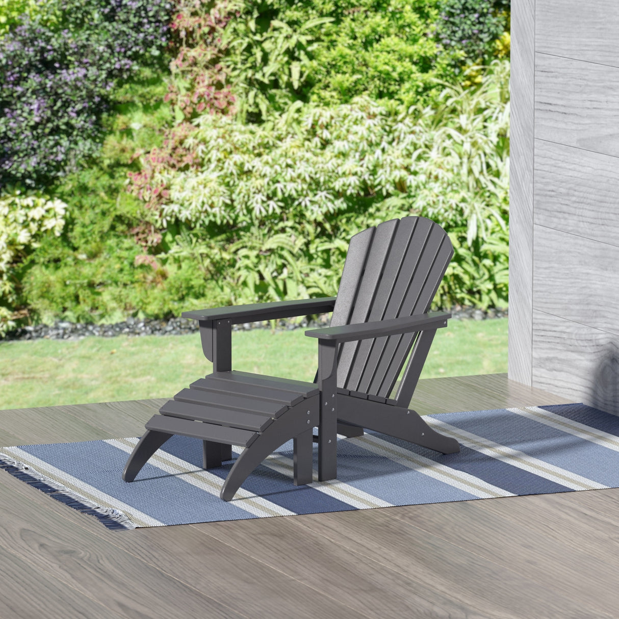 Polytrends Altura Classic Outdoor Eco-Friendly All Weather Adirondack Chair with Ottoman (2-Piece Set)