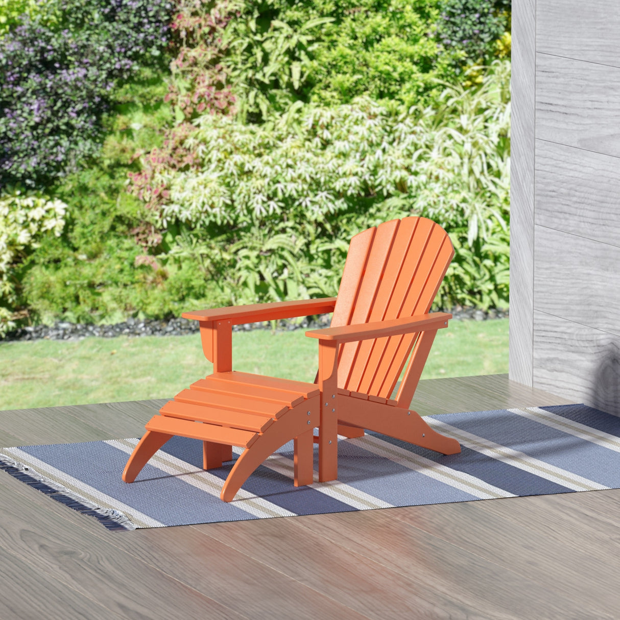 Polytrends Altura Classic Outdoor Eco-Friendly All Weather Adirondack Chair with Ottoman (2-Piece Set)