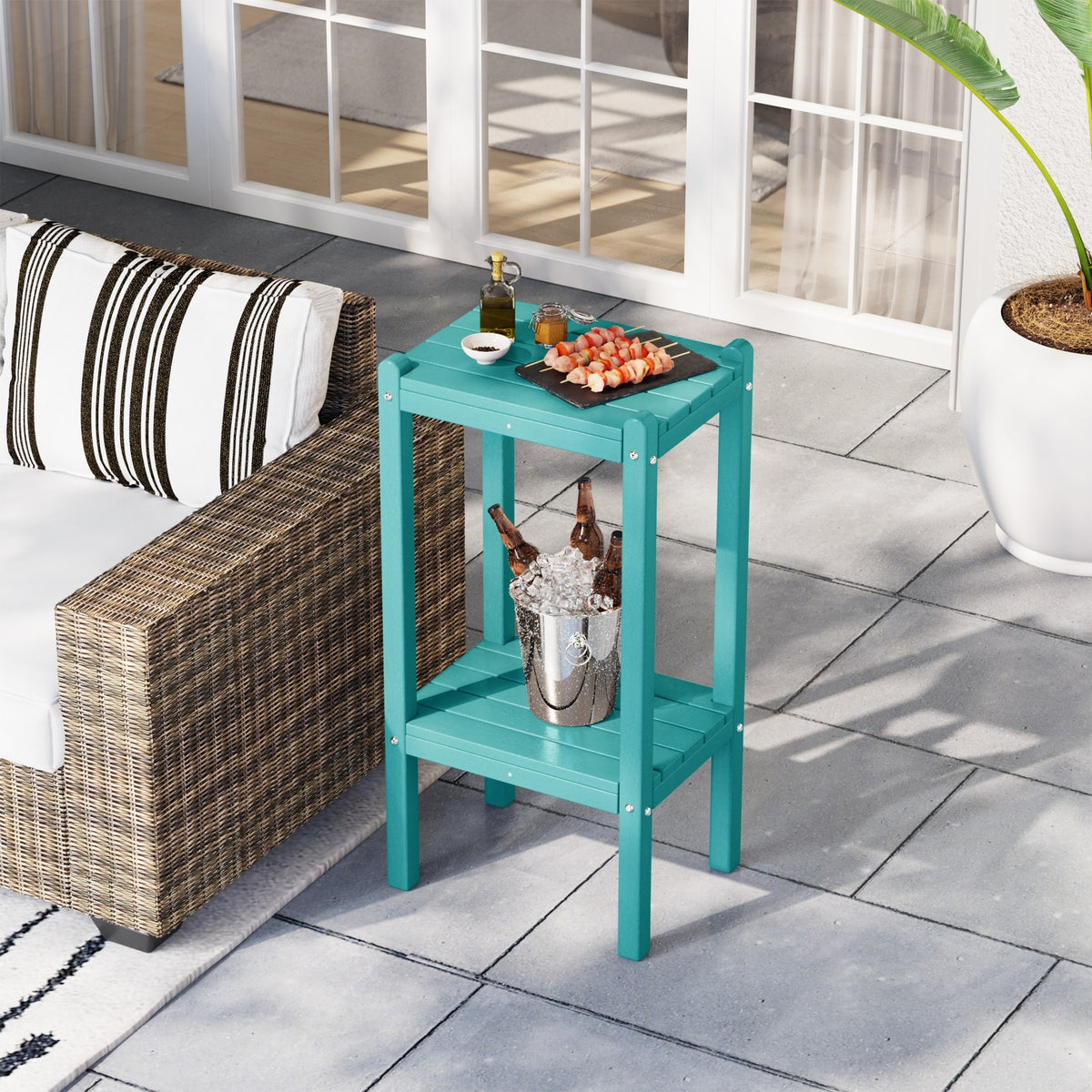 Polytrends Laguna Hdpe All Weather Outdoor Patio Two Shelf Square Tabl