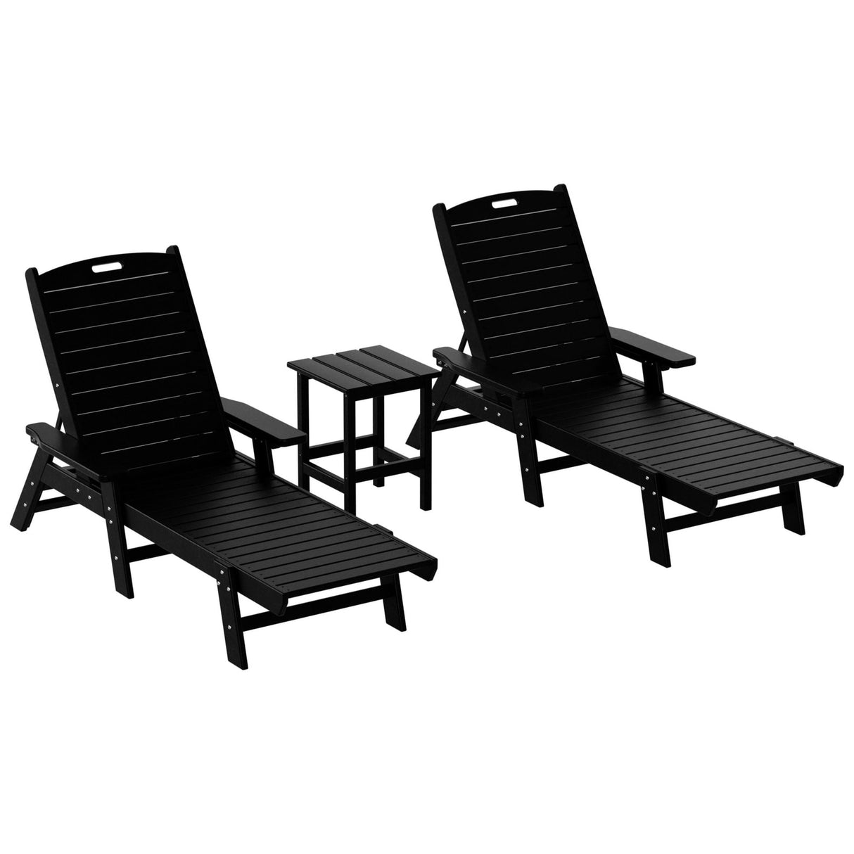 Polytrends Laguna Hdpe All Weather Outdoor Patio Pool Reclining Chaise Lounges With Square Side Table (3-Piece Set)
