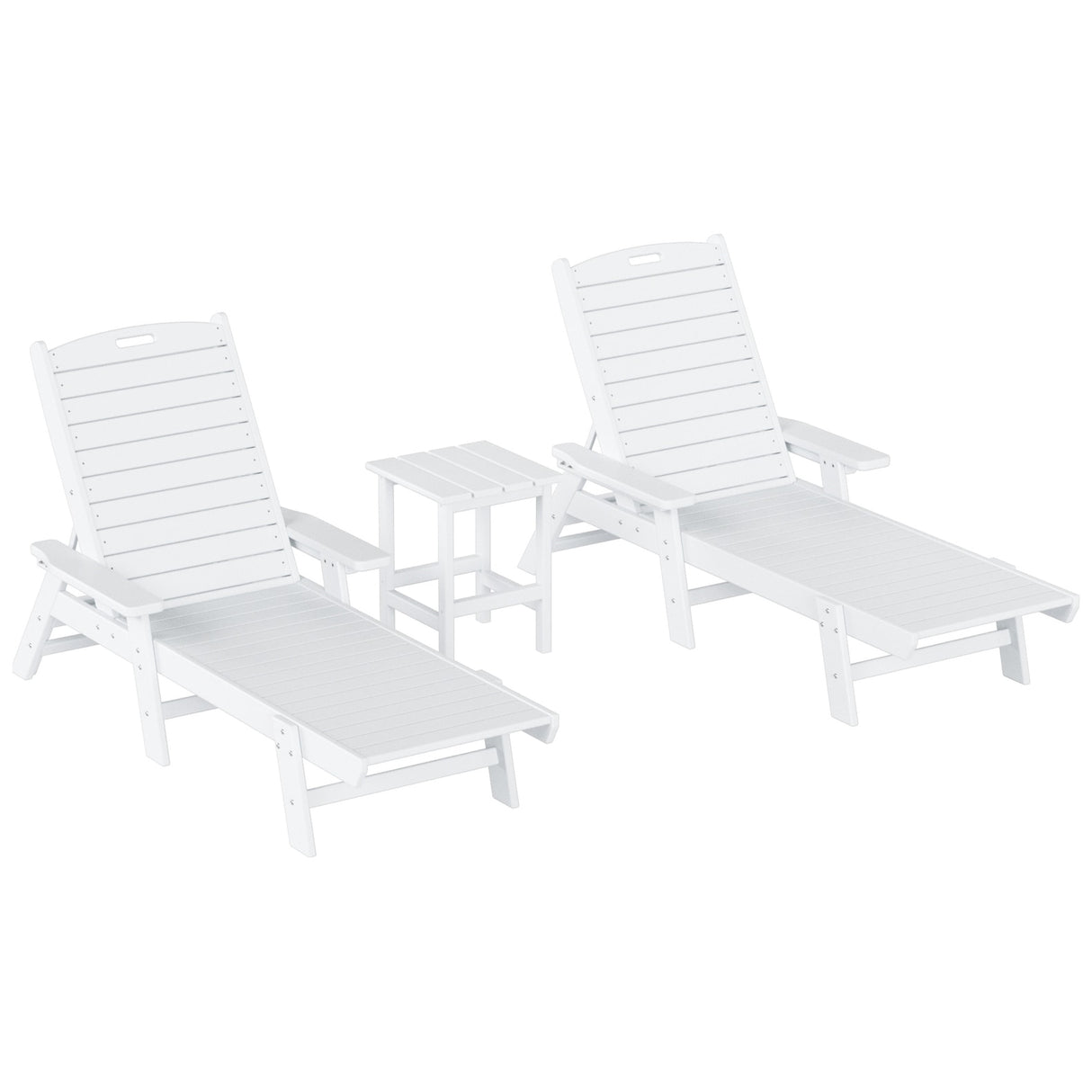 Polytrends Laguna Hdpe All Weather Outdoor Patio Pool Reclining Chaise Lounges With Square Side Table (3-Piece Set)