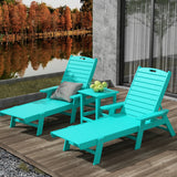 Polytrends Laguna Hdpe All Weather Outdoor Patio Pool Reclining Chaise Lounges With Square Side Table (3-Piece Set)