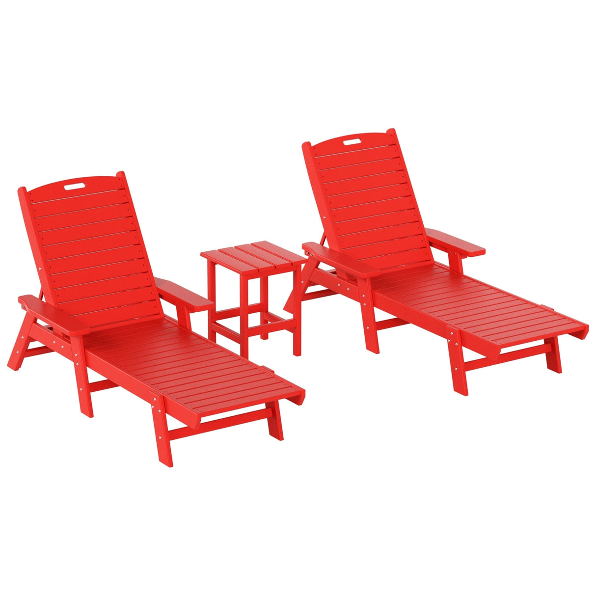 Polytrends Laguna Hdpe All Weather Outdoor Patio Pool Reclining Chaise Lounges With Square Side Table (3-Piece Set)