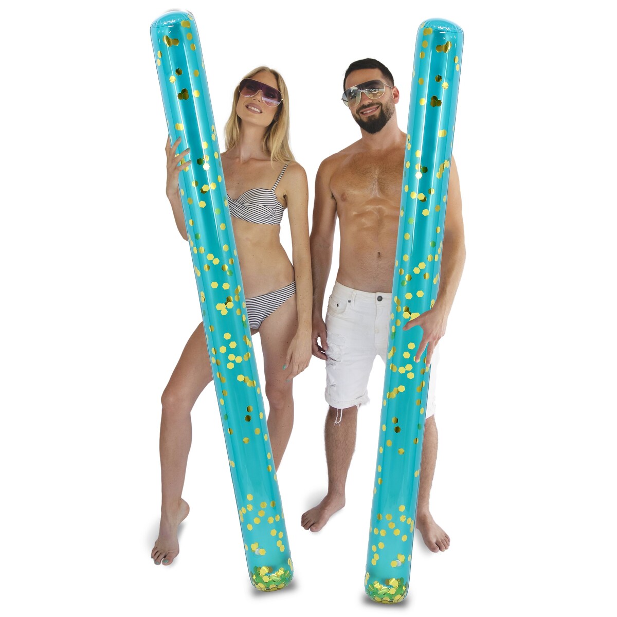 POZA 2 Pack Jumbo Inflatable Pool Noodle Floats - Blue Gold - 74 inch - 74 inches