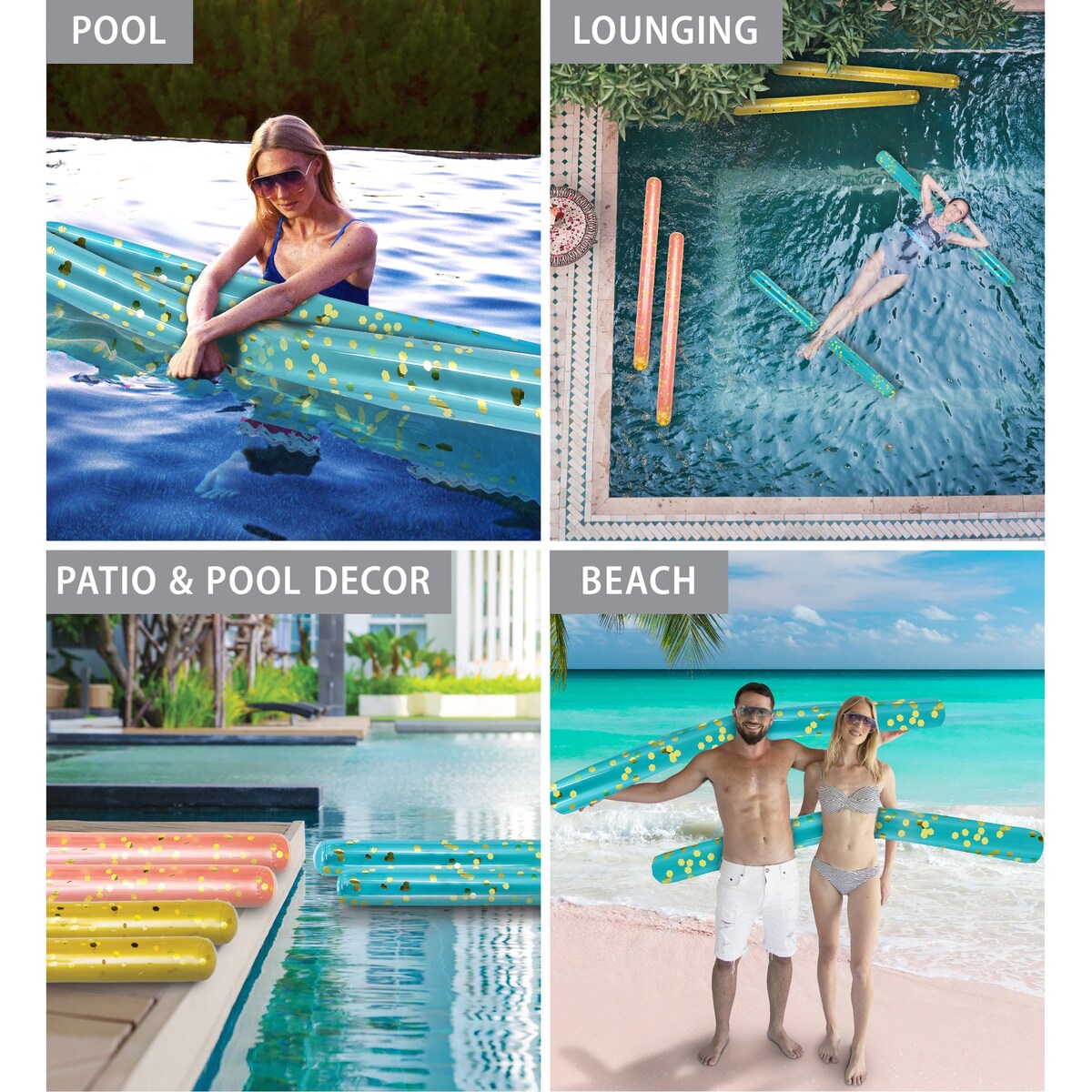 POZA 2 Pack Jumbo Inflatable Pool Noodle Floats - Blue Gold - 74 inch - 74 inches