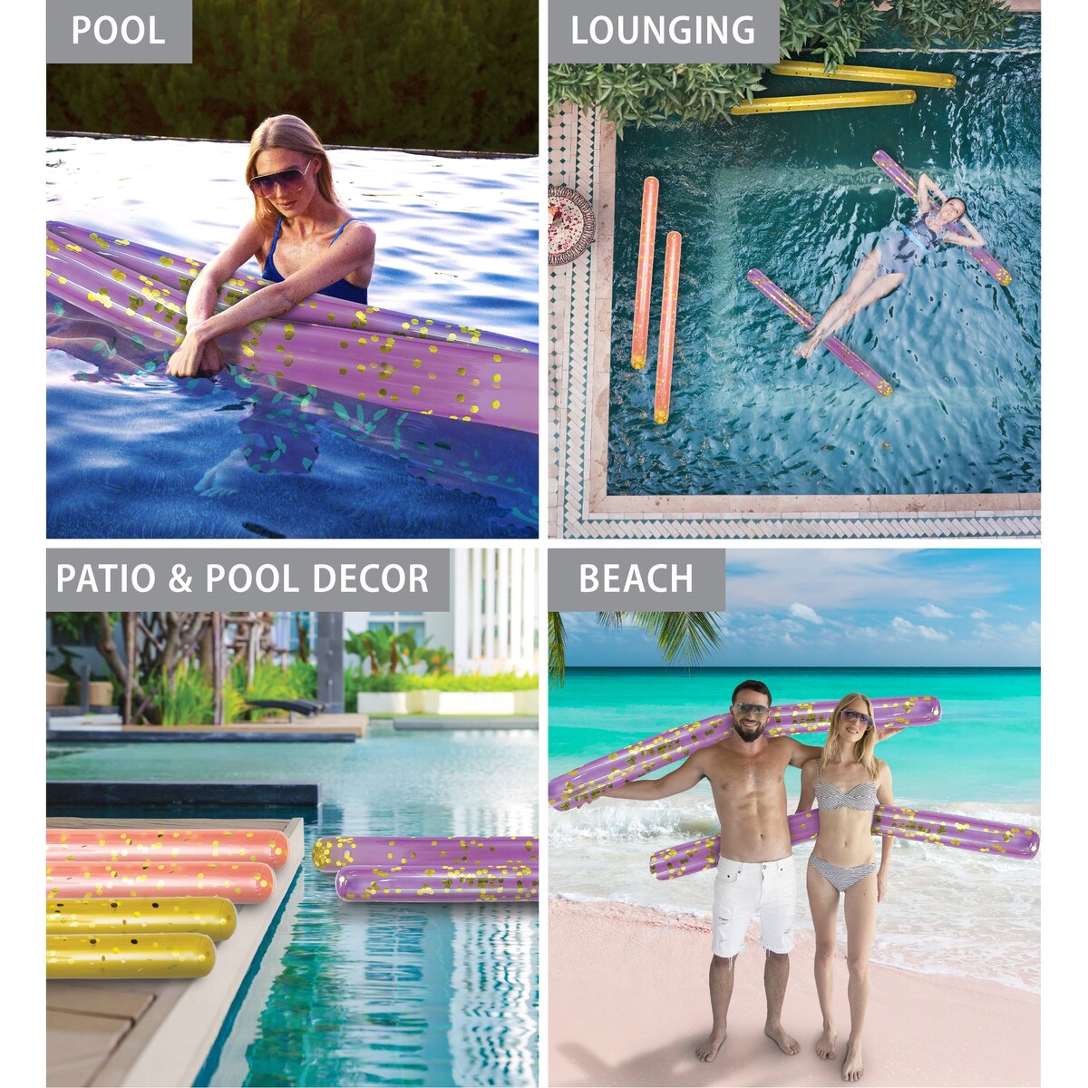 POZA 2 Pack Jumbo Inflatable Pool Noodle Floats - Purple Gold, 74 inch - 74 inches