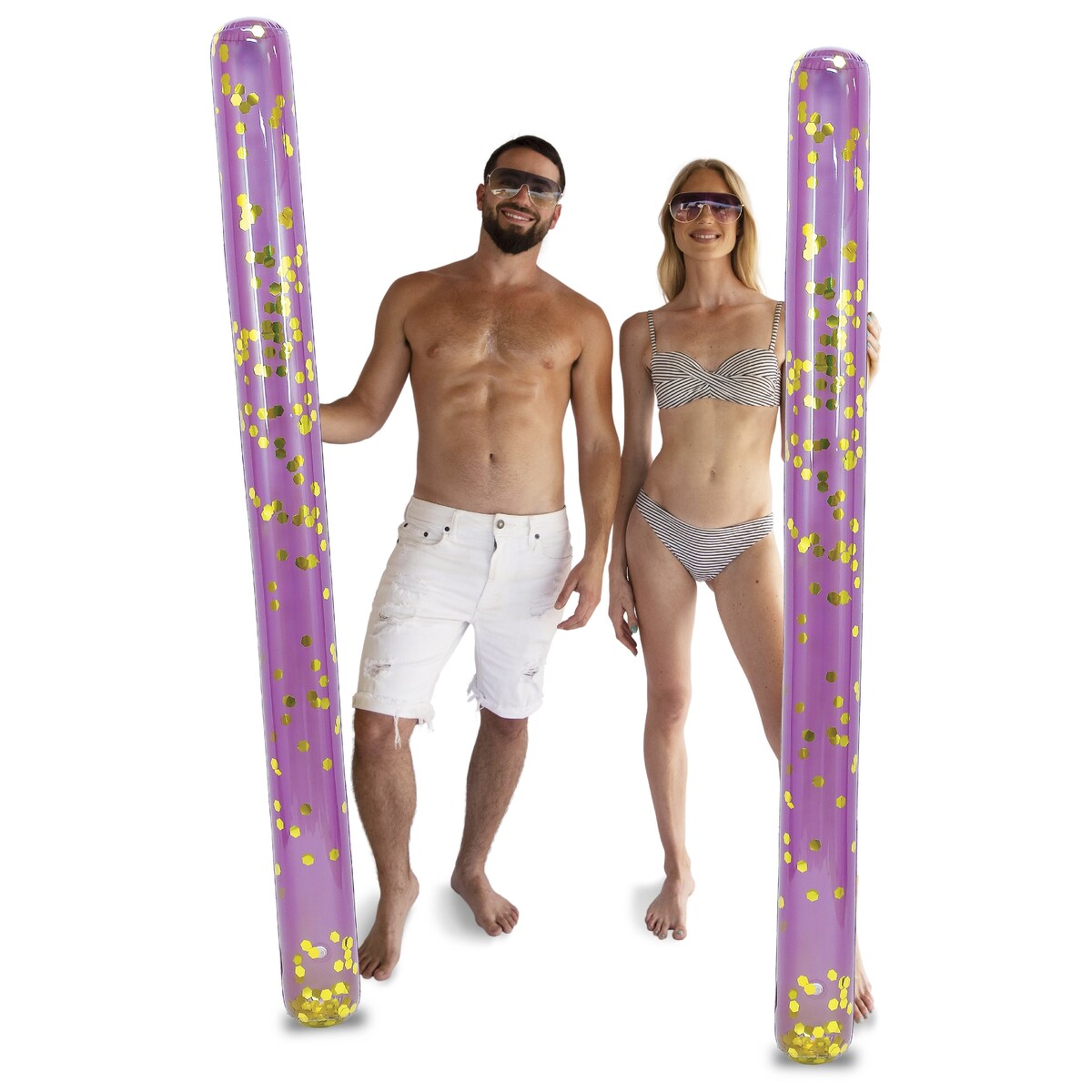 POZA 2 Pack Jumbo Inflatable Pool Noodle Floats - Purple Gold, 74 inch - 74 inches