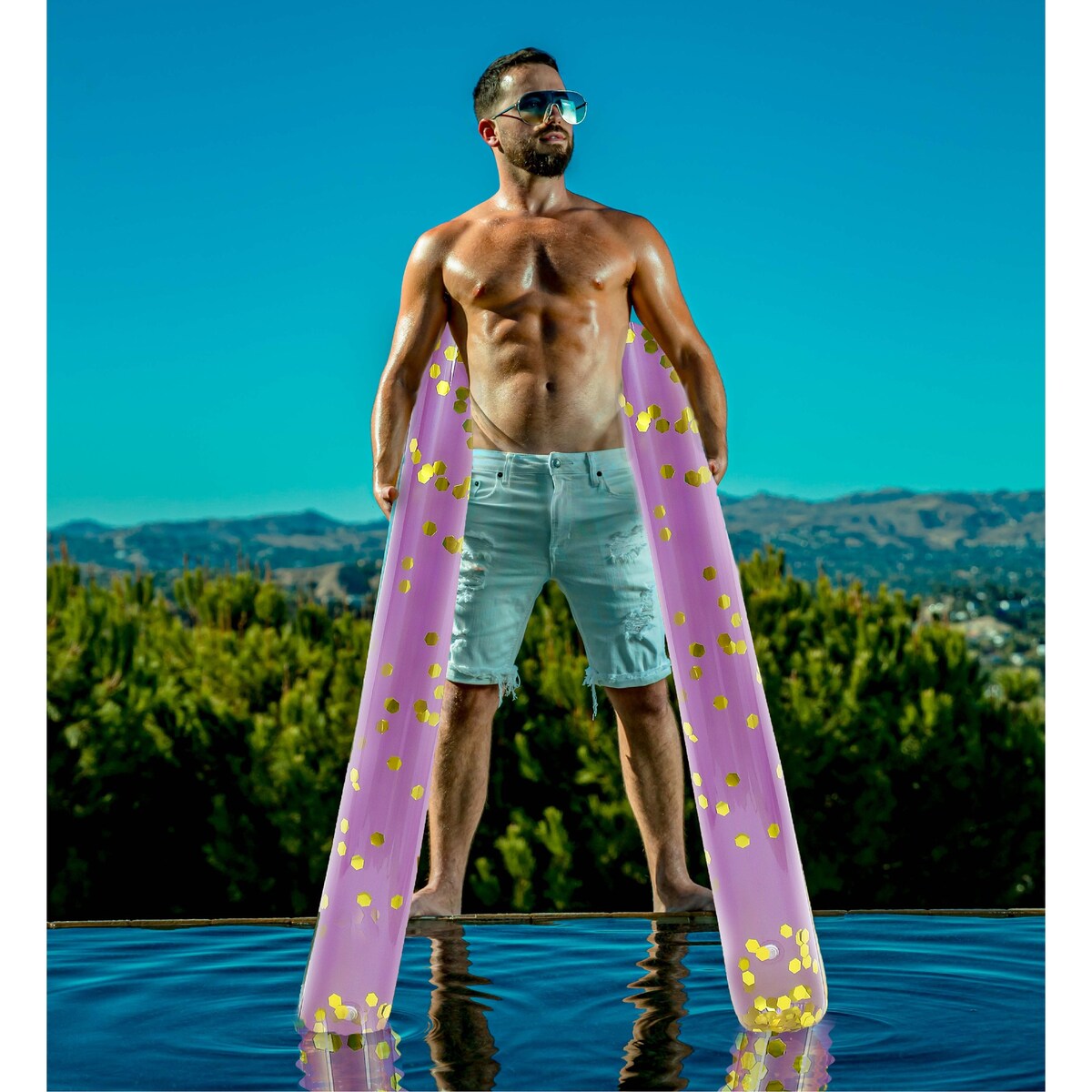 POZA 2 Pack Jumbo Inflatable Pool Noodle Floats - Purple Gold, 74 inch - 74 inches