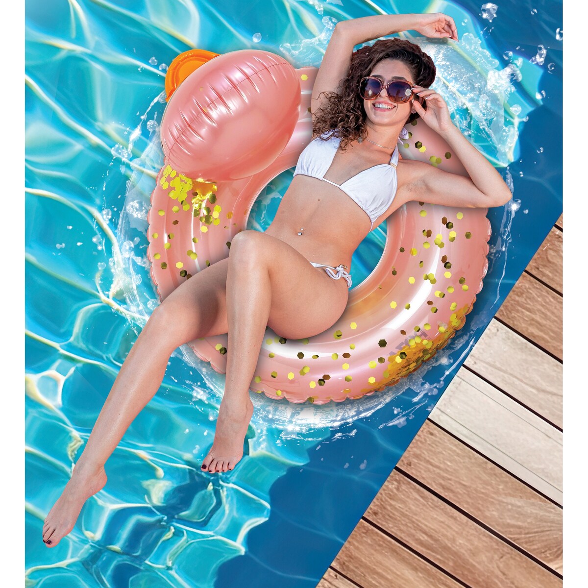 POZA Inflatable Duck Pool Float Tube for Kids and Adults - Rose Gold - 36 inches