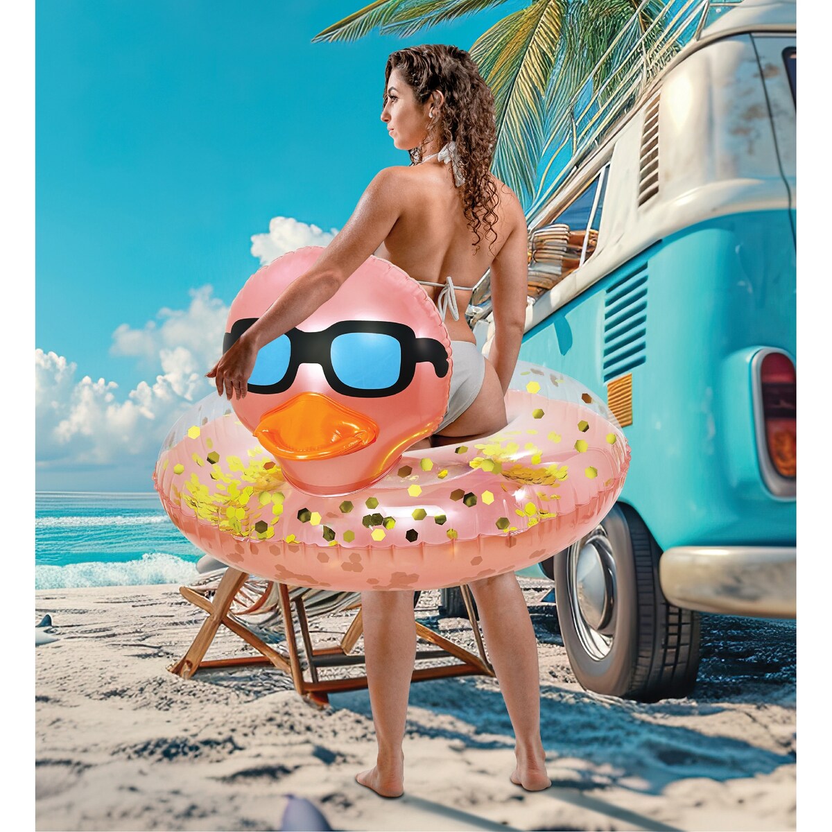 POZA Inflatable Duck Pool Float Tube for Kids and Adults - Rose Gold - 36 inches