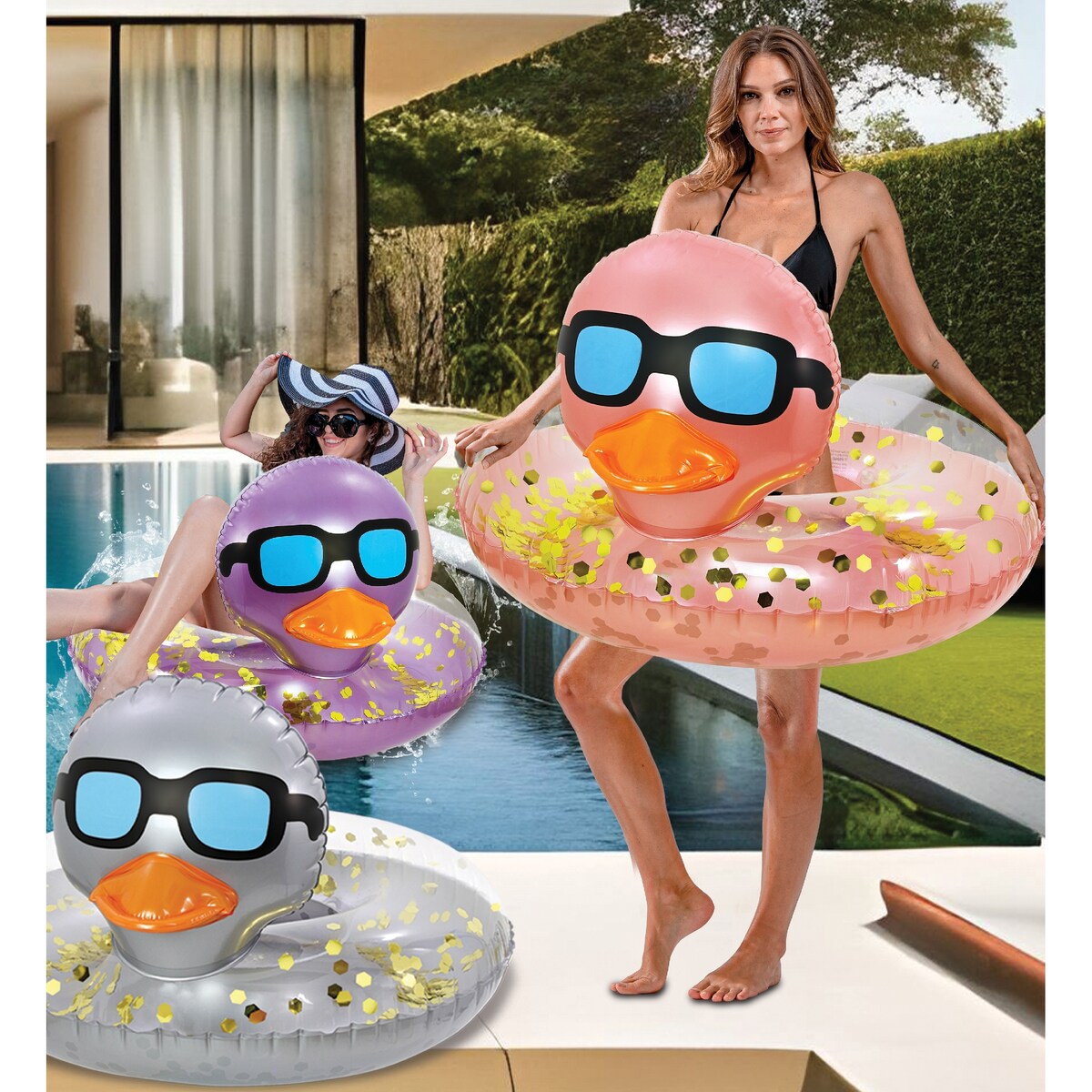 POZA Inflatable Duck Pool Float Tube for Kids and Adults - Rose Gold - 36 inches