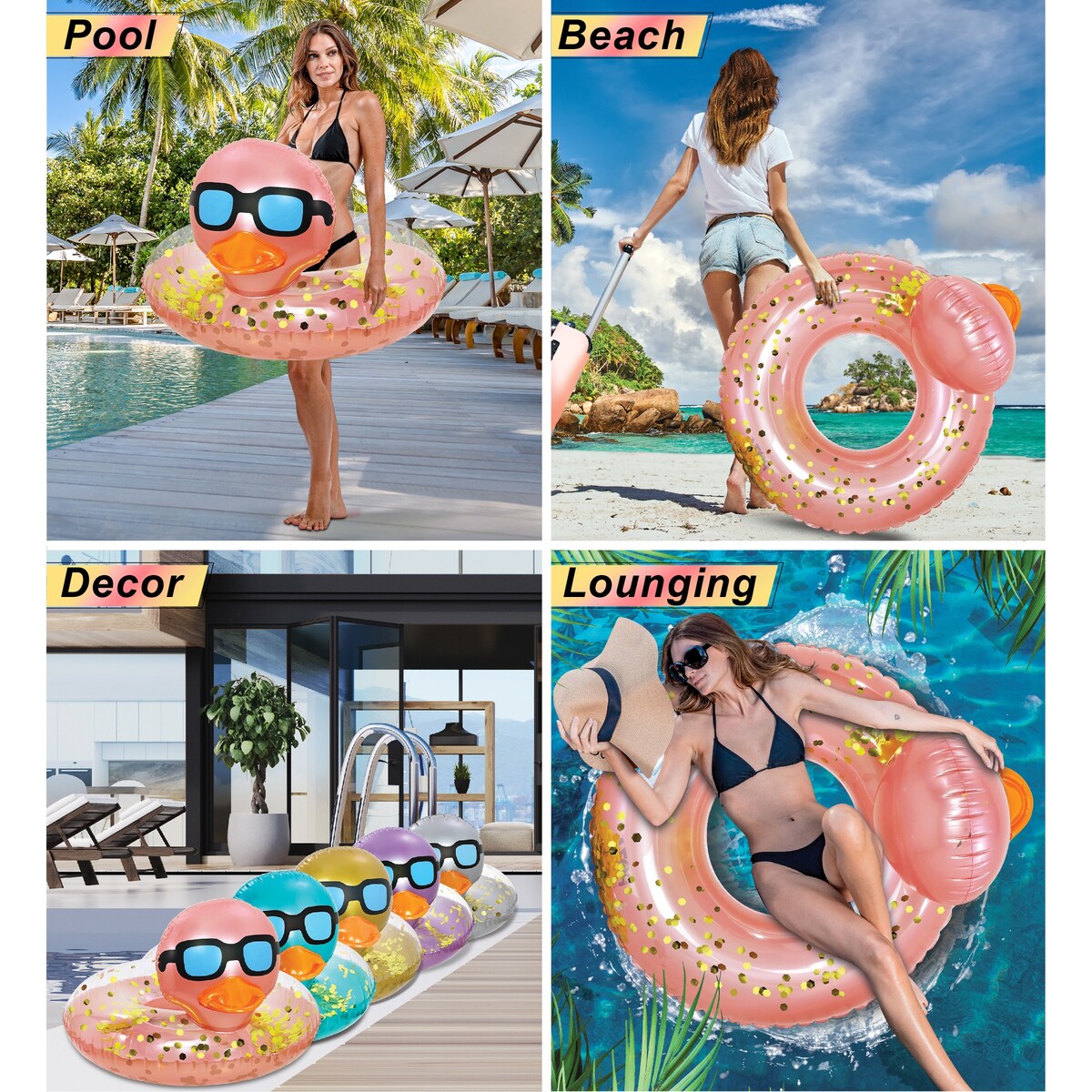 POZA Inflatable Duck Pool Float Tube for Kids and Adults - Rose Gold - 36 inches