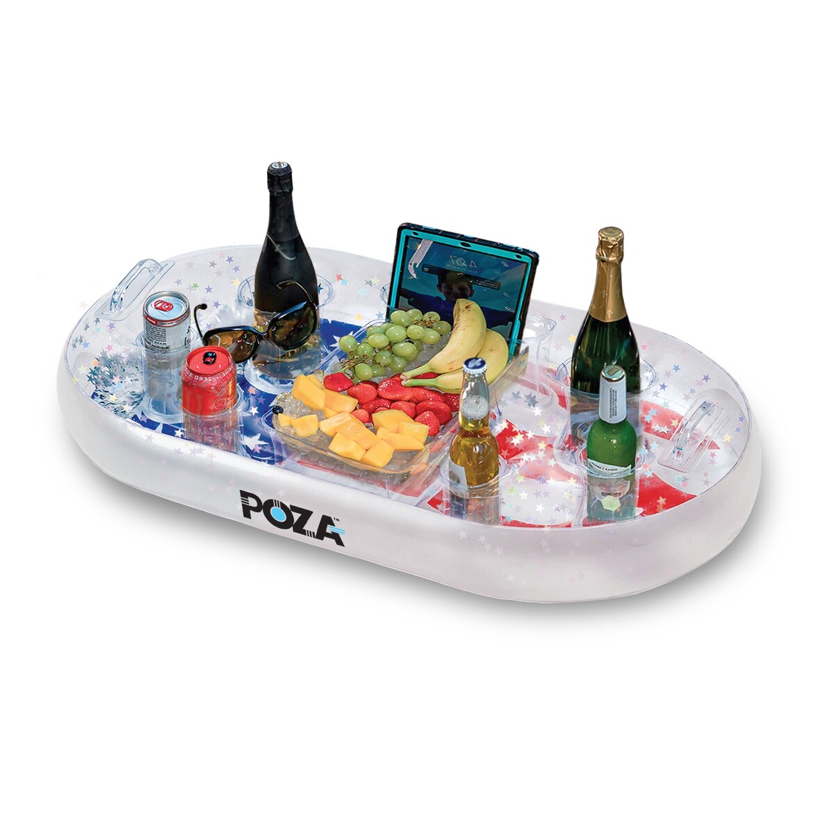 POZA Inflatable USA Flag Floating Cooler with Sparkly Confetti - 39×23 Inch