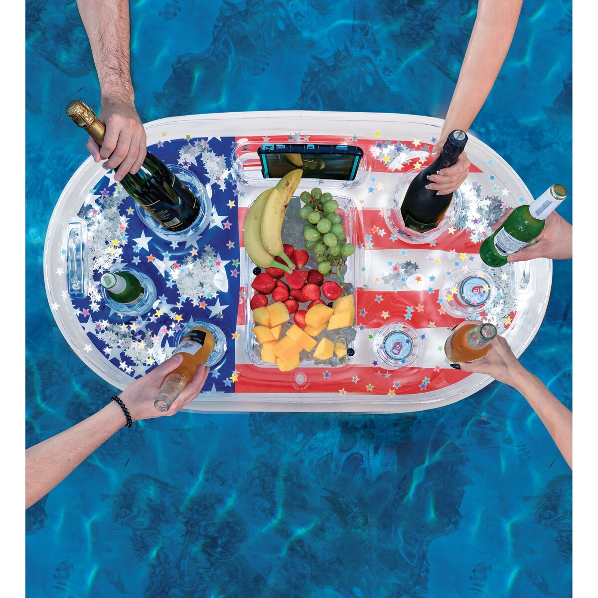 POZA Inflatable USA Flag Floating Cooler with Sparkly Confetti - 39×23 Inch