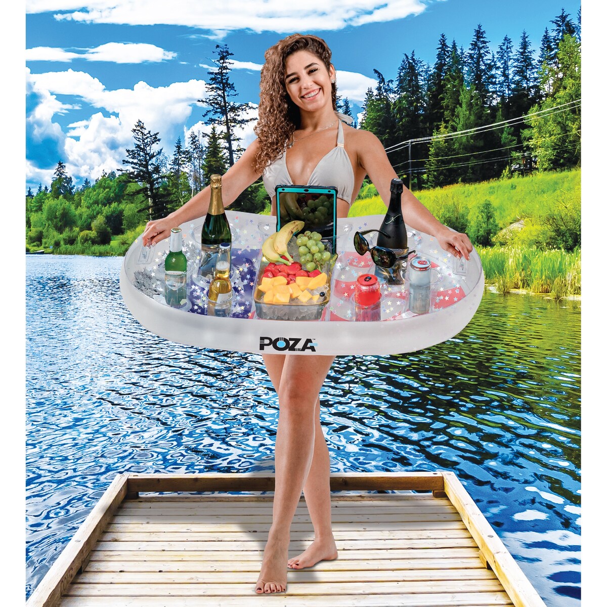 POZA Inflatable USA Flag Floating Cooler with Sparkly Confetti - 39×23 Inch