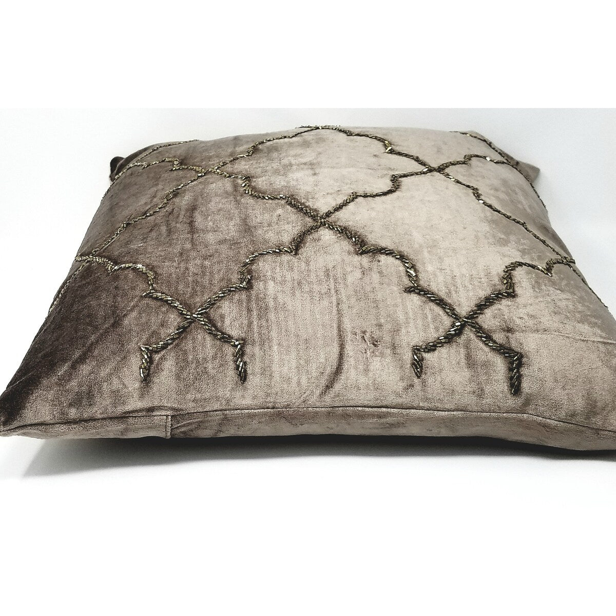 PRINCESS PILLOWS Brown Copper Velvet Hand-Made Bead Work Throw Pillow