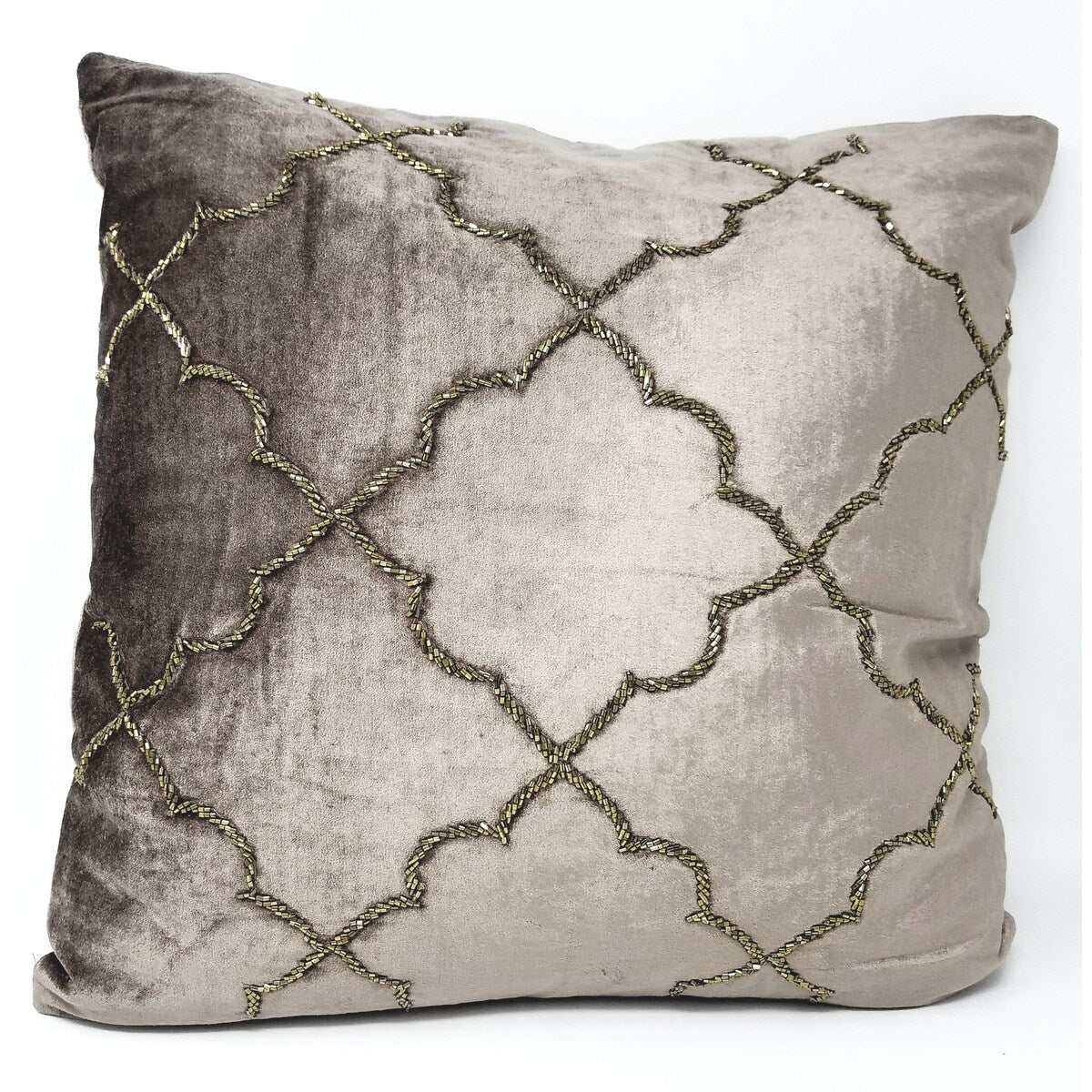 PRINCESS PILLOWS Brown Copper Velvet Hand-Made Bead Work Throw Pillow