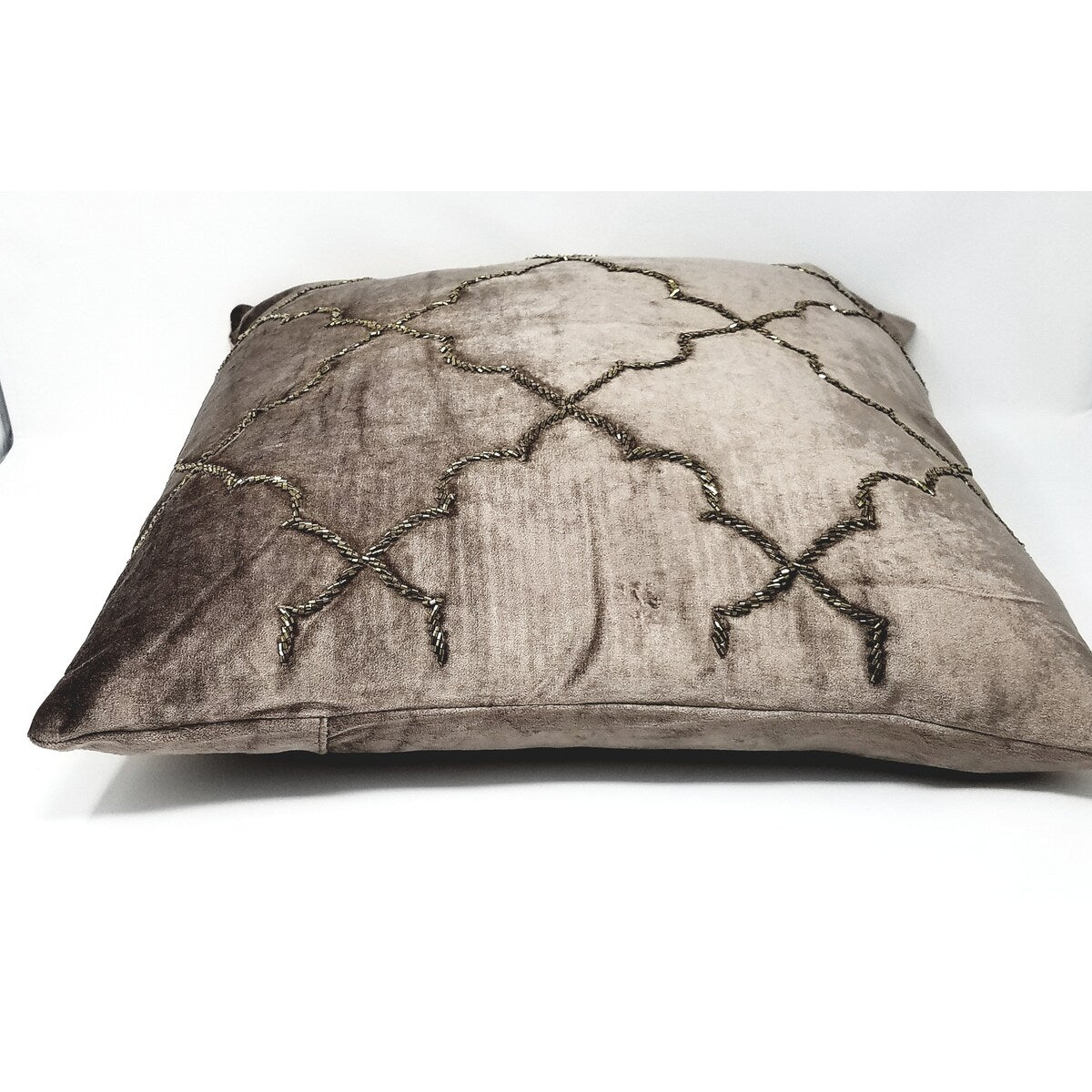 PRINCESS PILLOWS Brown Copper Velvet Hand-Made Bead Work Throw Pillow