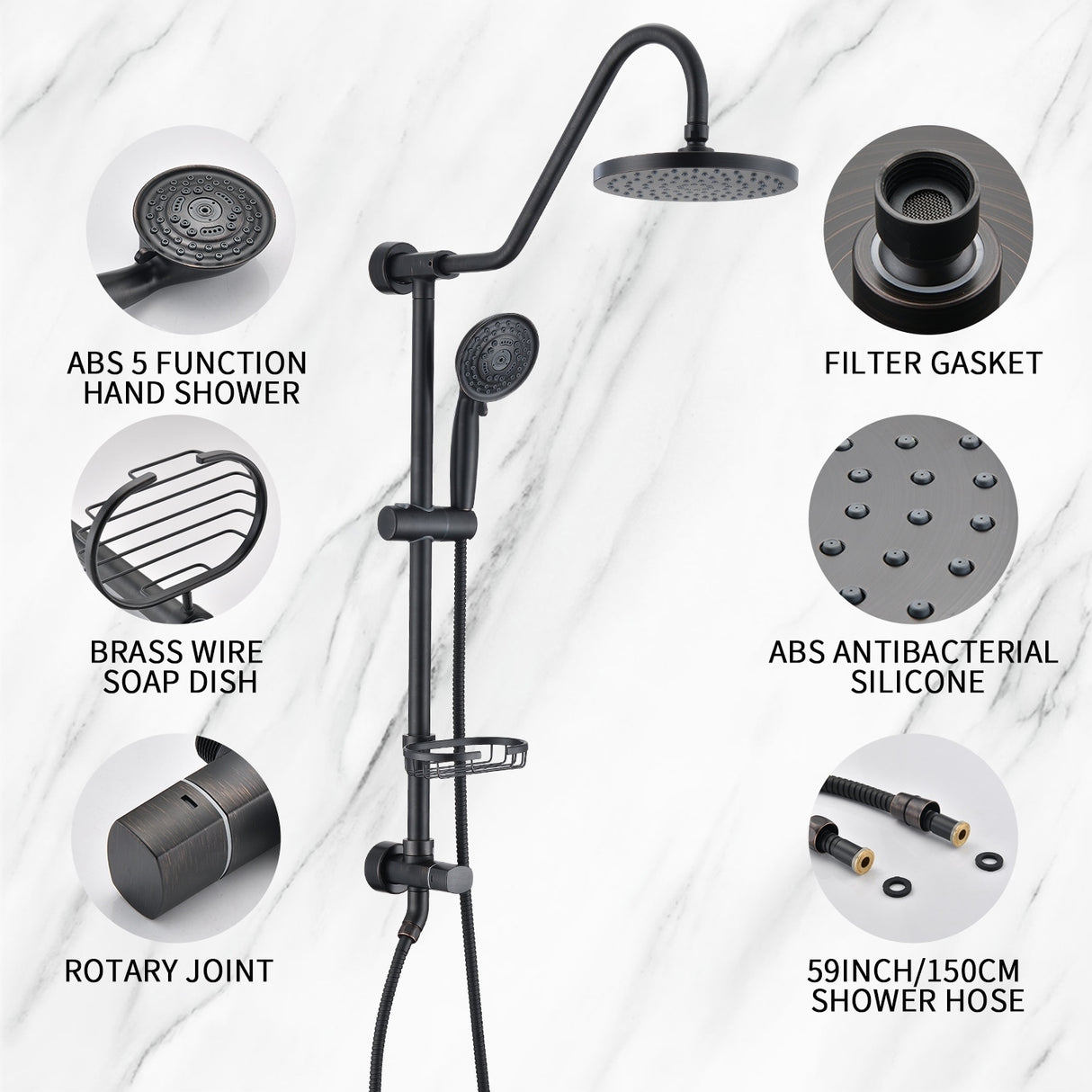 PROOX 8 Inch Rain Shower Head with Handheld Shower System with Slide Bar Soap Bracket Dish Valve Included