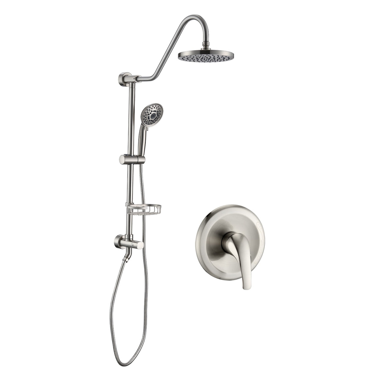 PROOX 8 Inch Rain Shower Head with Handheld Shower System with Slide Bar Soap Bracket Dish Valve Included