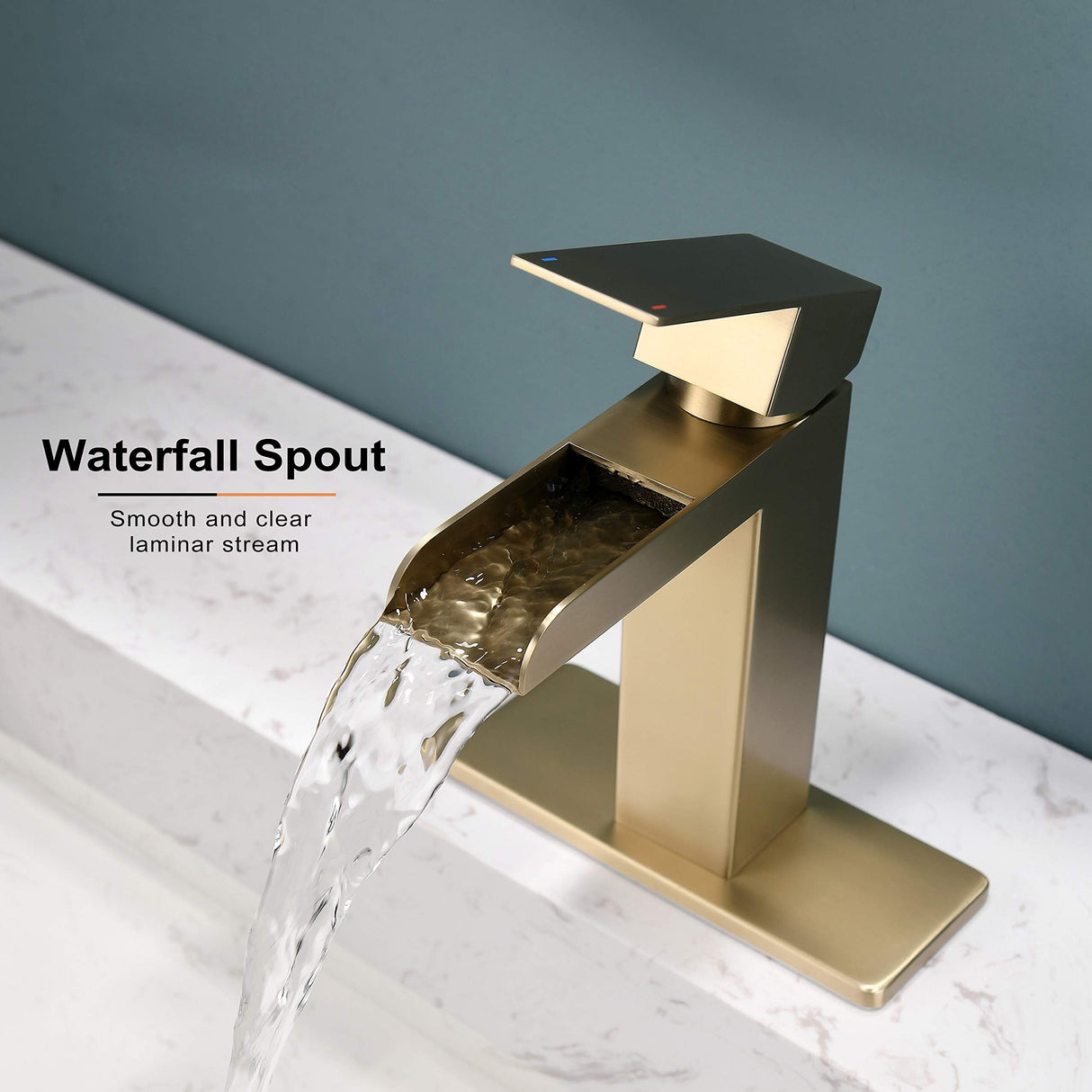 PROOX Bathroom Waterfall Faucet Single Handle with Drain Assembly