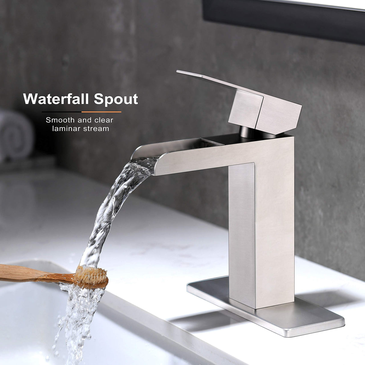 PROOX Bathroom Waterfall Faucet Single Handle with Drain Assembly