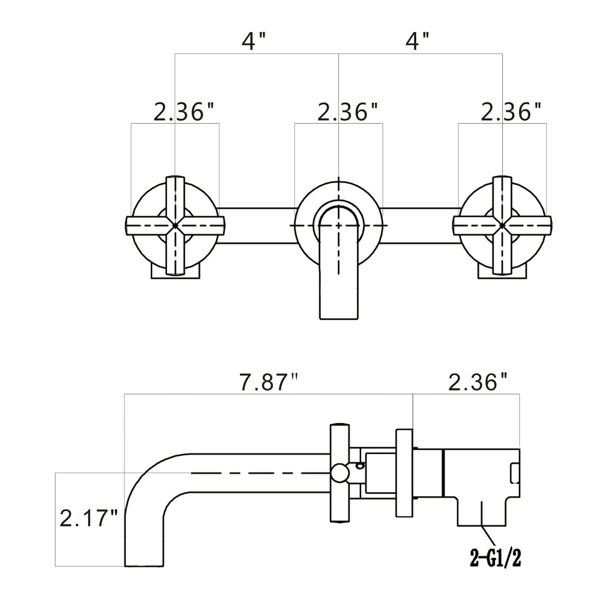 PROOX Double Handle Wall Mounted Bathroom Faucet With Drain Assembly