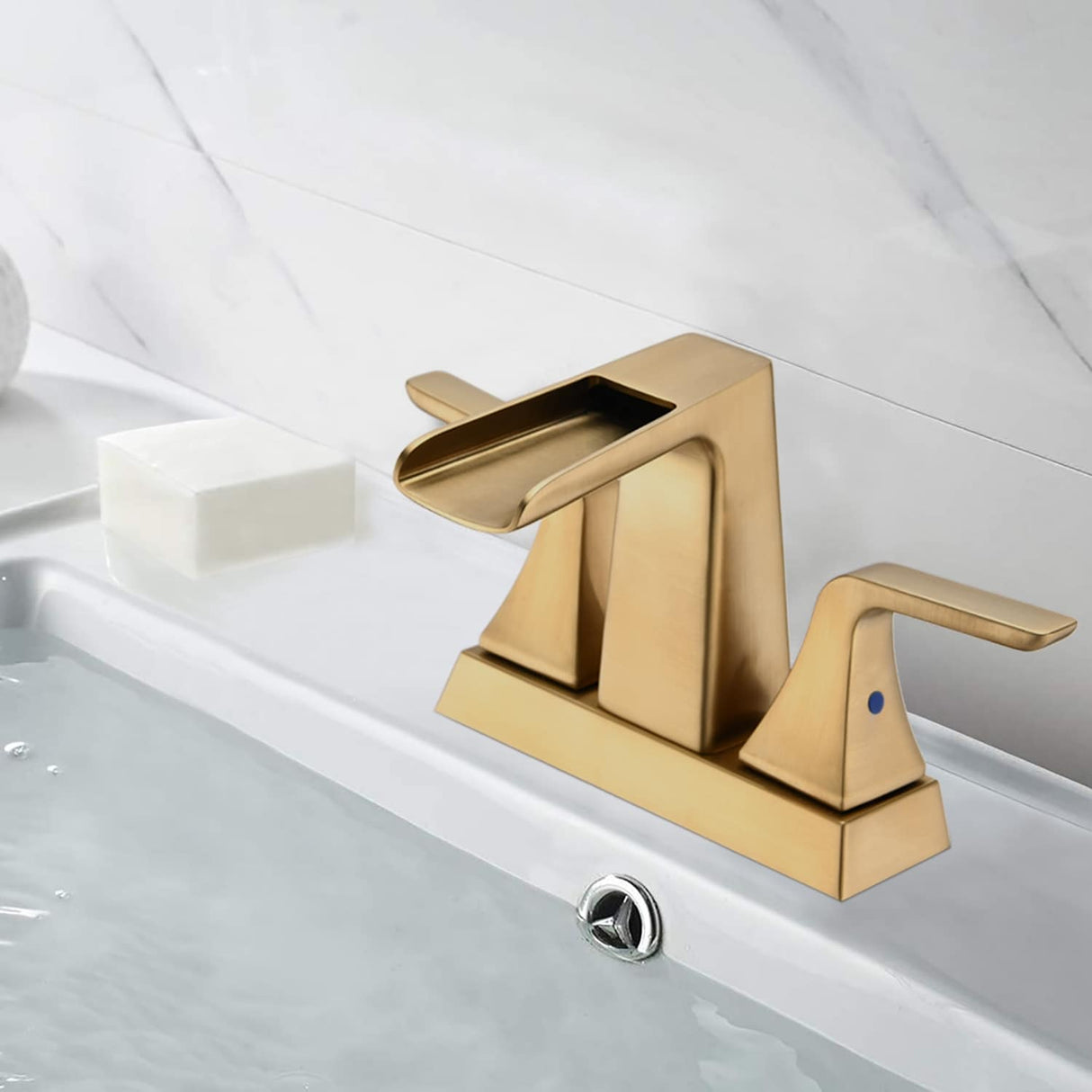 PROOX Double Handle Waterfall Centerset Three Hole Bathroom Sink Faucet with Drain Assembly