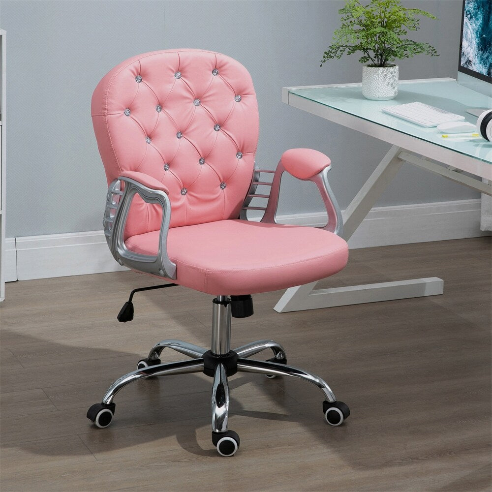 PU Adjustable Height Home Office Chair with Padded Armrests and Wheels - N/A