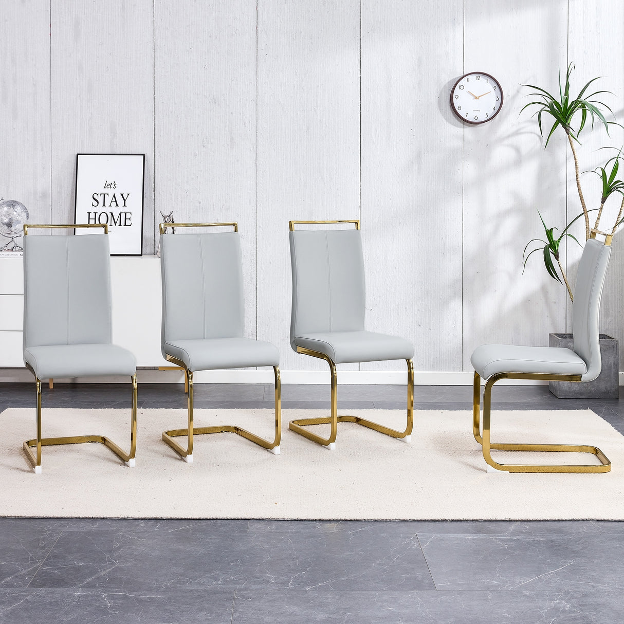 PU Faux Leather High Back Upholstered Side Chair with C-shaped Tube Golden Coating Metal Legs - N/A
