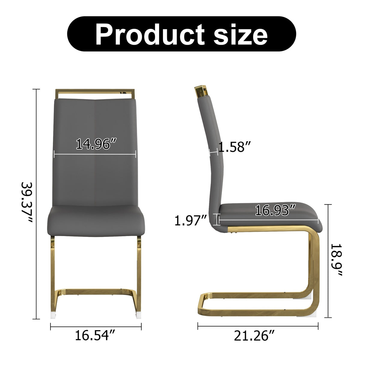 PU Faux Leather High Back Upholstered Side Chair with C-shaped Tube Golden Coating Metal Legs - N/A