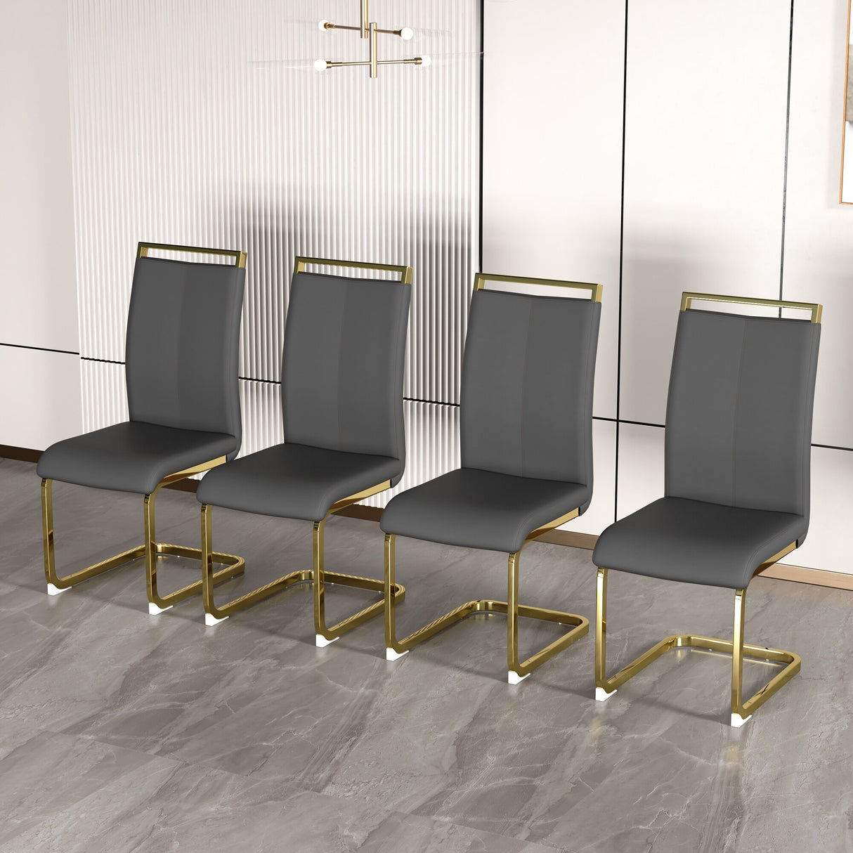 PU Faux Leather High Back Upholstered Side Chair with C-shaped Tube Golden Coating Metal Legs - N/A