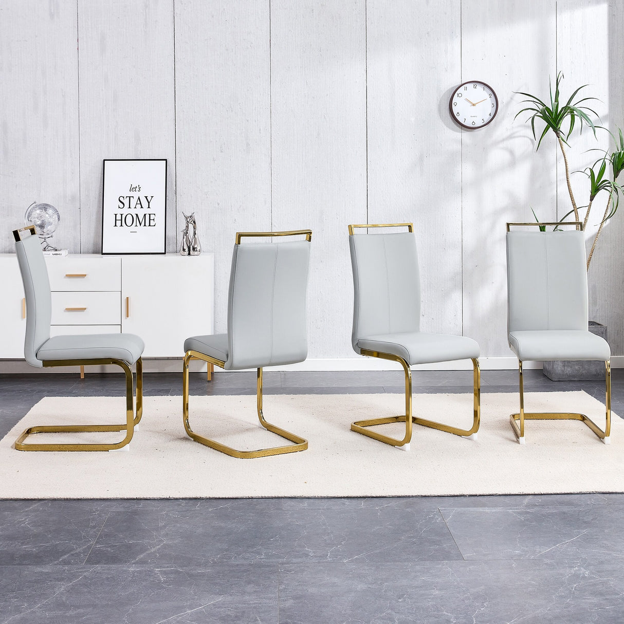 PU Faux Leather High Back Upholstered Side Chair with C-shaped Tube Golden Coating Metal Legs - N/A