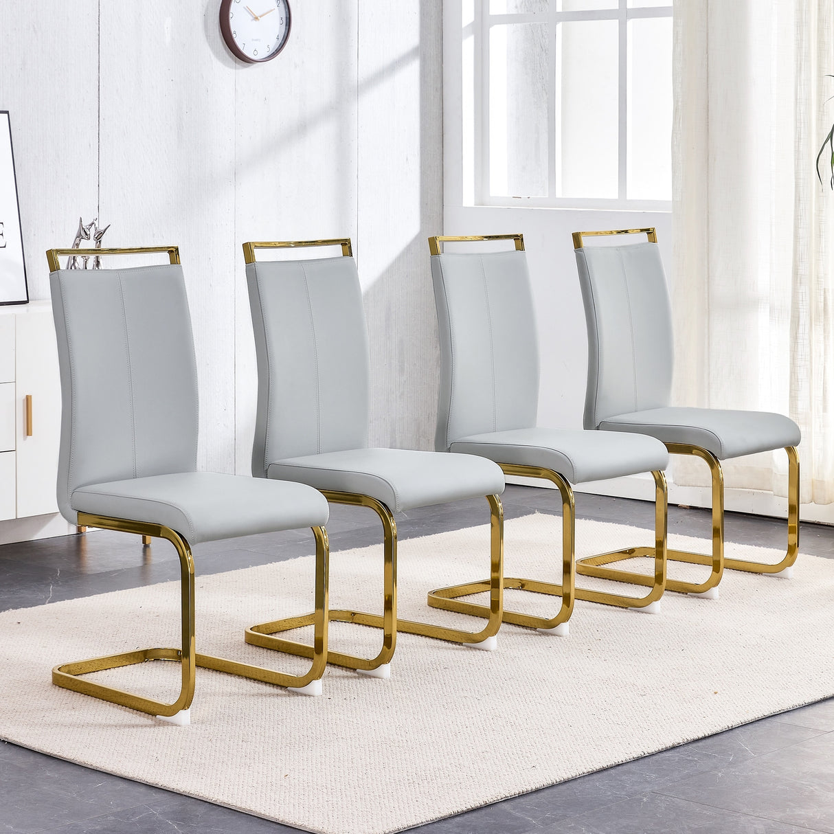 PU Faux Leather High Back Upholstered Side Chair with C-shaped Tube Golden Coating Metal Legs - N/A