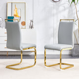 PU Faux Leather High Back Upholstered Side Chair with C-shaped Tube Golden Coating Metal Legs - N/A