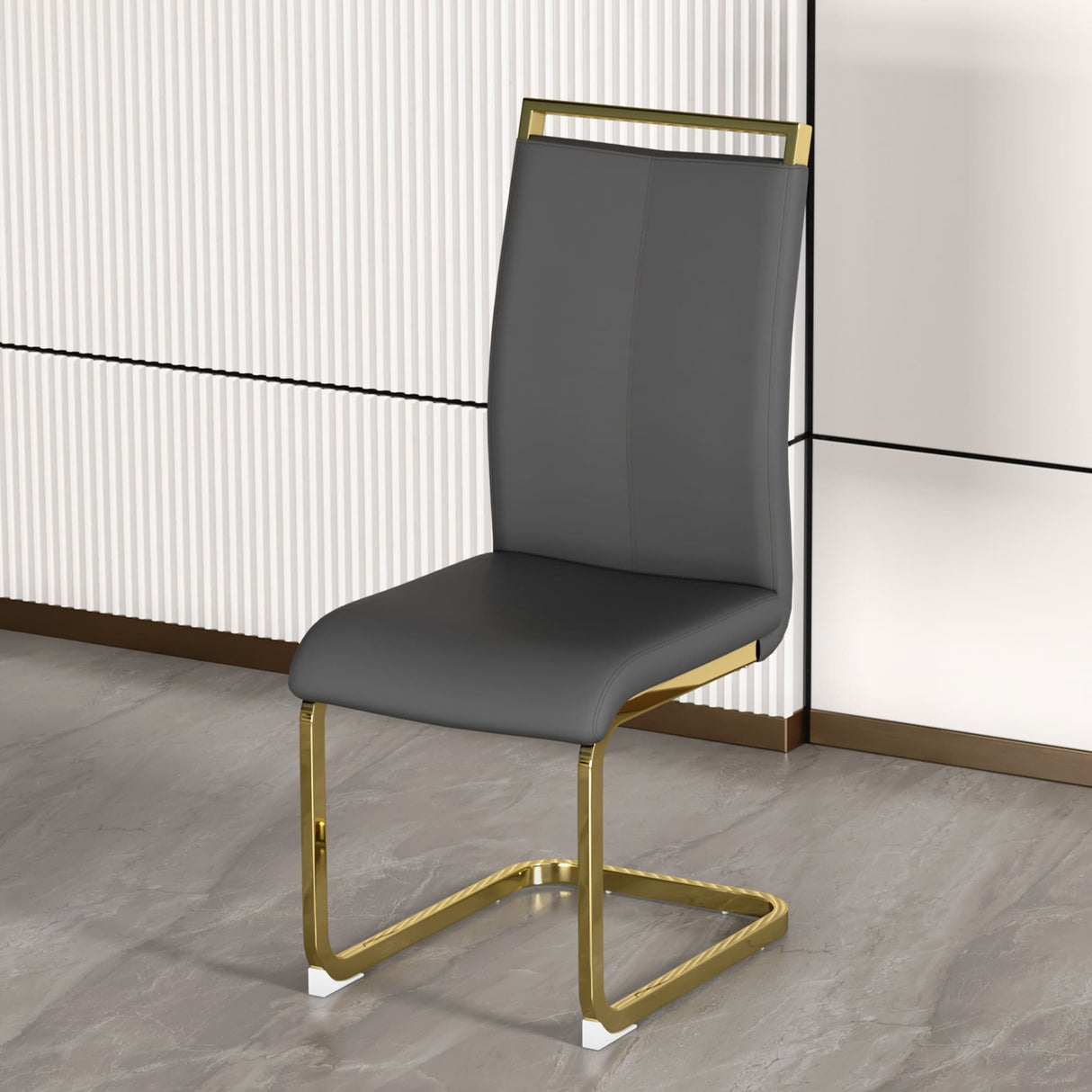 PU Faux Leather High Back Upholstered Side Chair with C-shaped Tube Golden Coating Metal Legs - N/A