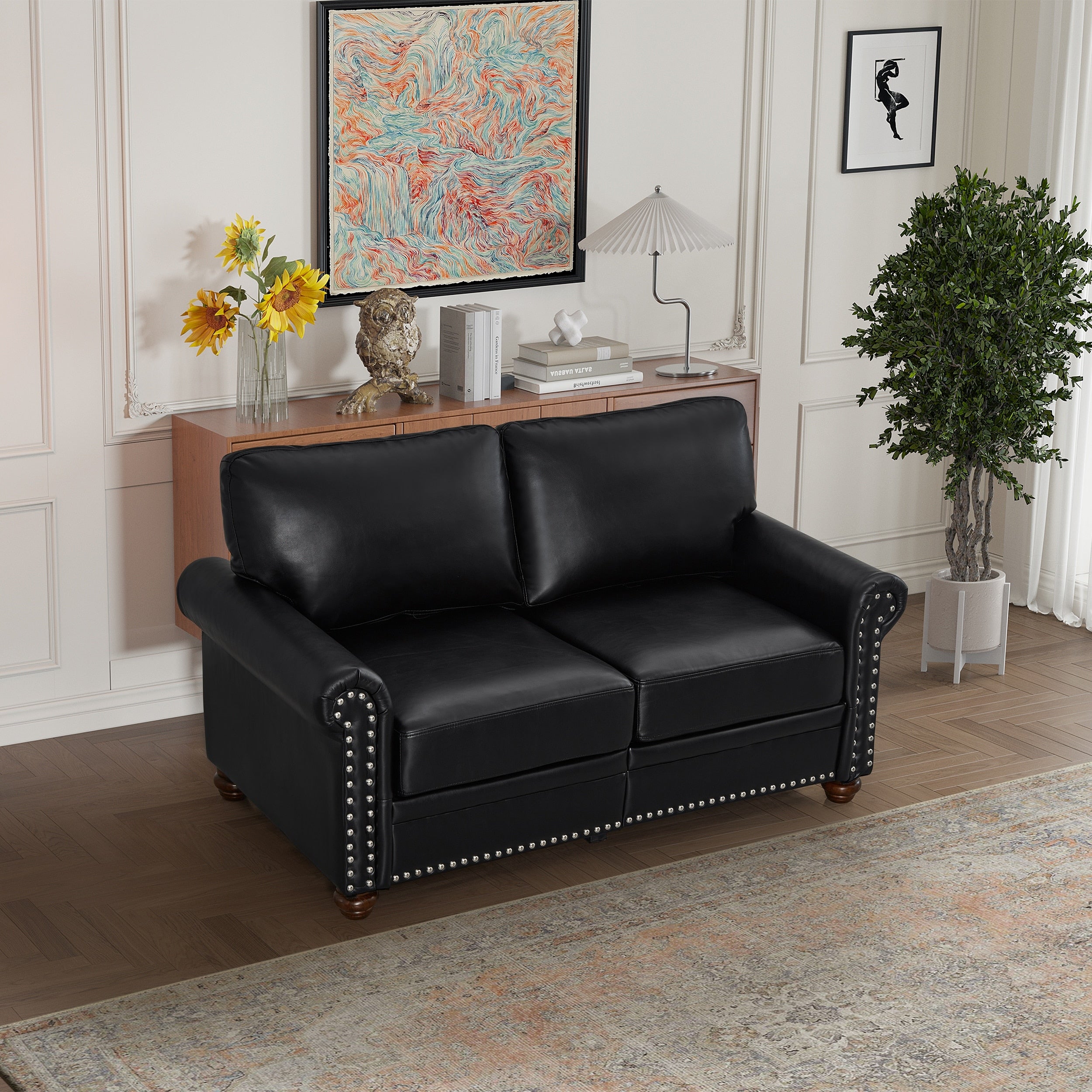PU Leather Leisure Loveseat Chair Nails Accent Sofa Retro Black Reclin Overstock
