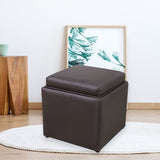 PU Leather Storage Ottoman Cube with Tray, Footrest Stool Seat