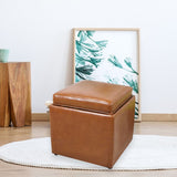 PU Leather Storage Ottoman Cube with Tray, Footrest Stool Seat