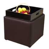 PU Leather Storage Ottoman Cube with Tray, Footrest Stool Seat