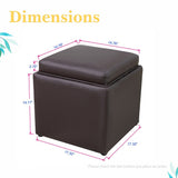 PU Leather Storage Ottoman Cube with Tray, Footrest Stool Seat