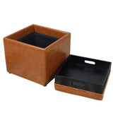 PU Leather Storage Ottoman Cube with Tray, Footrest Stool Seat