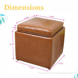 PU Leather Storage Ottoman Cube with Tray, Footrest Stool Seat