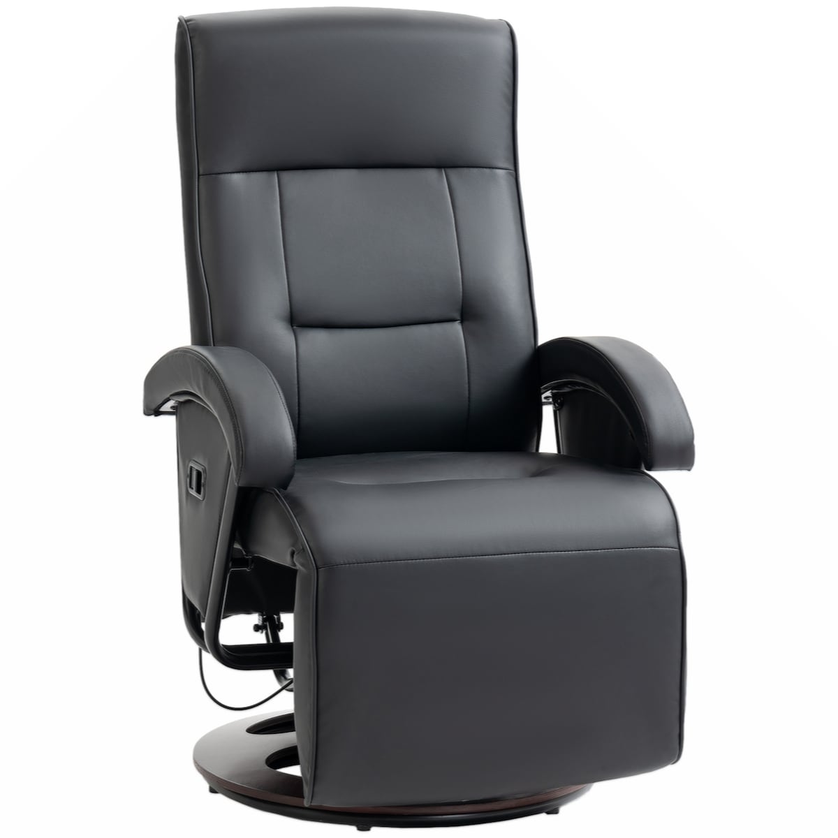 PU Recliner with Footrest, Lounge Chair with 135° Adjustable Backrest, Swivel Wood Base, Padded Seat & Armrests